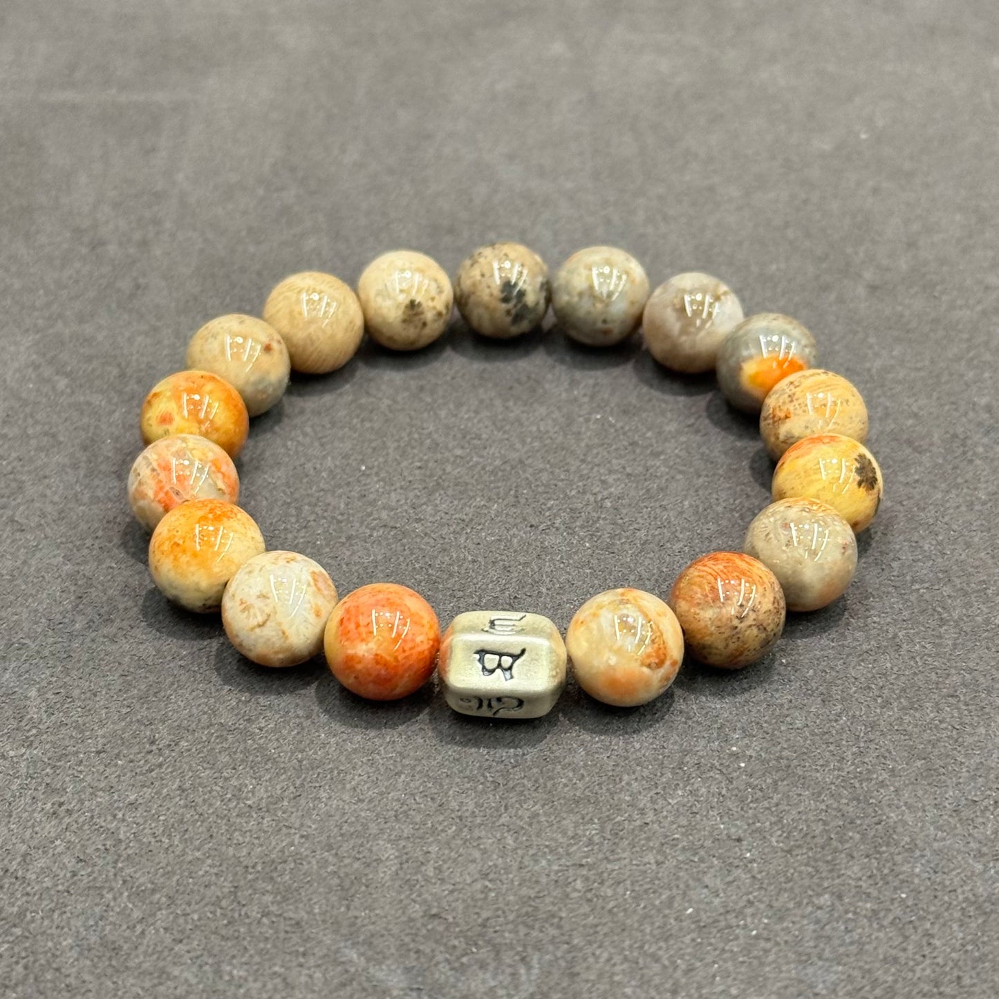 Coral Jade & s925 Silver Bracelet - Honey Milk Tea