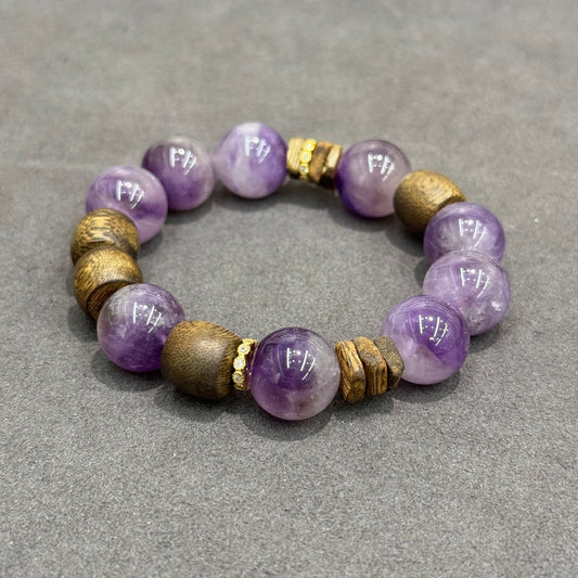 Amethyst & Agarwood Bracelet - Golden Tranquility