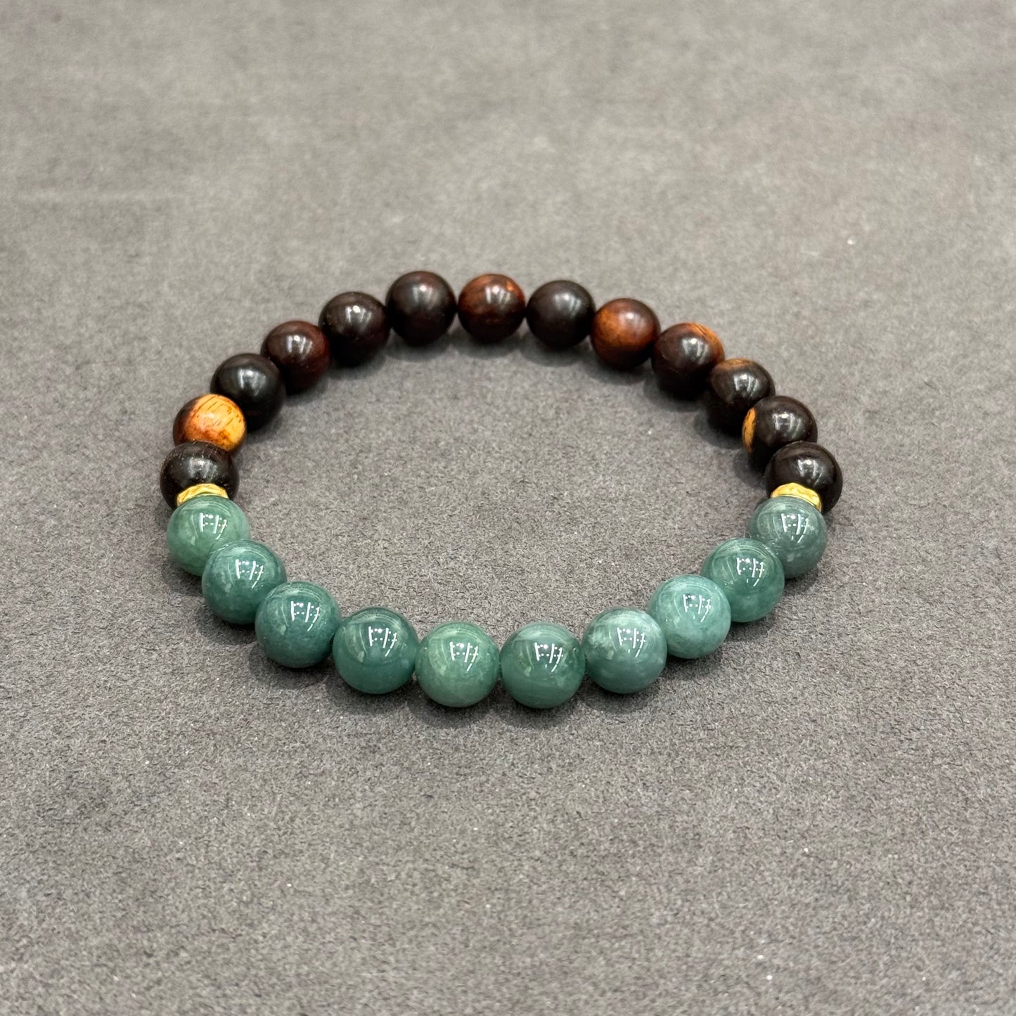 Blue Jadeite, Small-Leaf Red Sandalwood & s925 Silver Bracelet - Imperial Guardian
