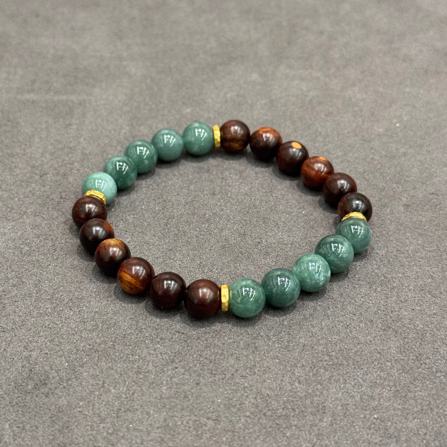 Blue Jadeite, Small-Leaf Red Sandalwood & s925 Silver Bracelet - Imperial Calm