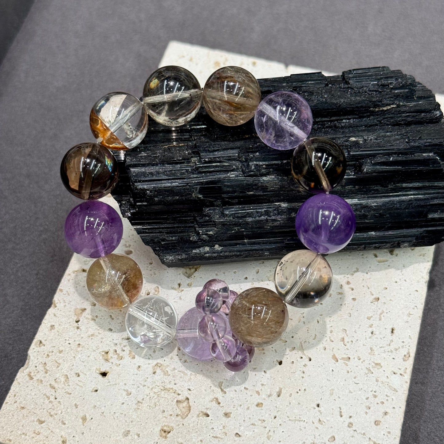 Tourmalinated Quartz, Amethyst, Herkimer Quartz & Multi-Gem Bracelet - Flash Phantom