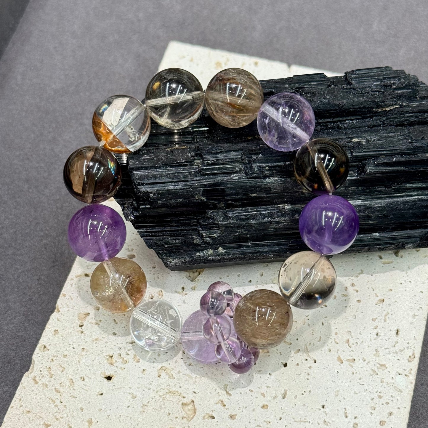 Tourmalinated Quartz, Amethyst, Herkimer Quartz & Multi-Gem Bracelet - Flash Phantom
