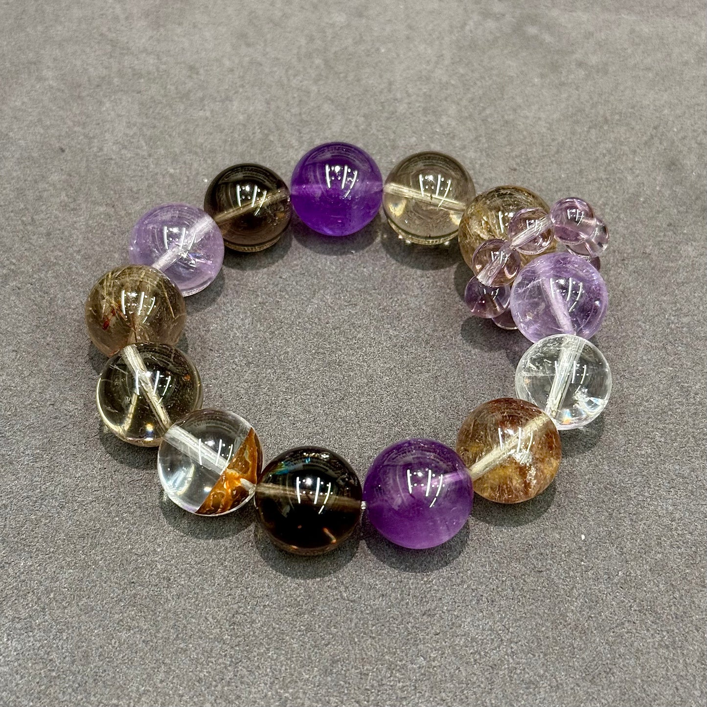Tourmalinated Quartz, Amethyst, Herkimer Quartz & Multi-Gem Bracelet - Flash Phantom