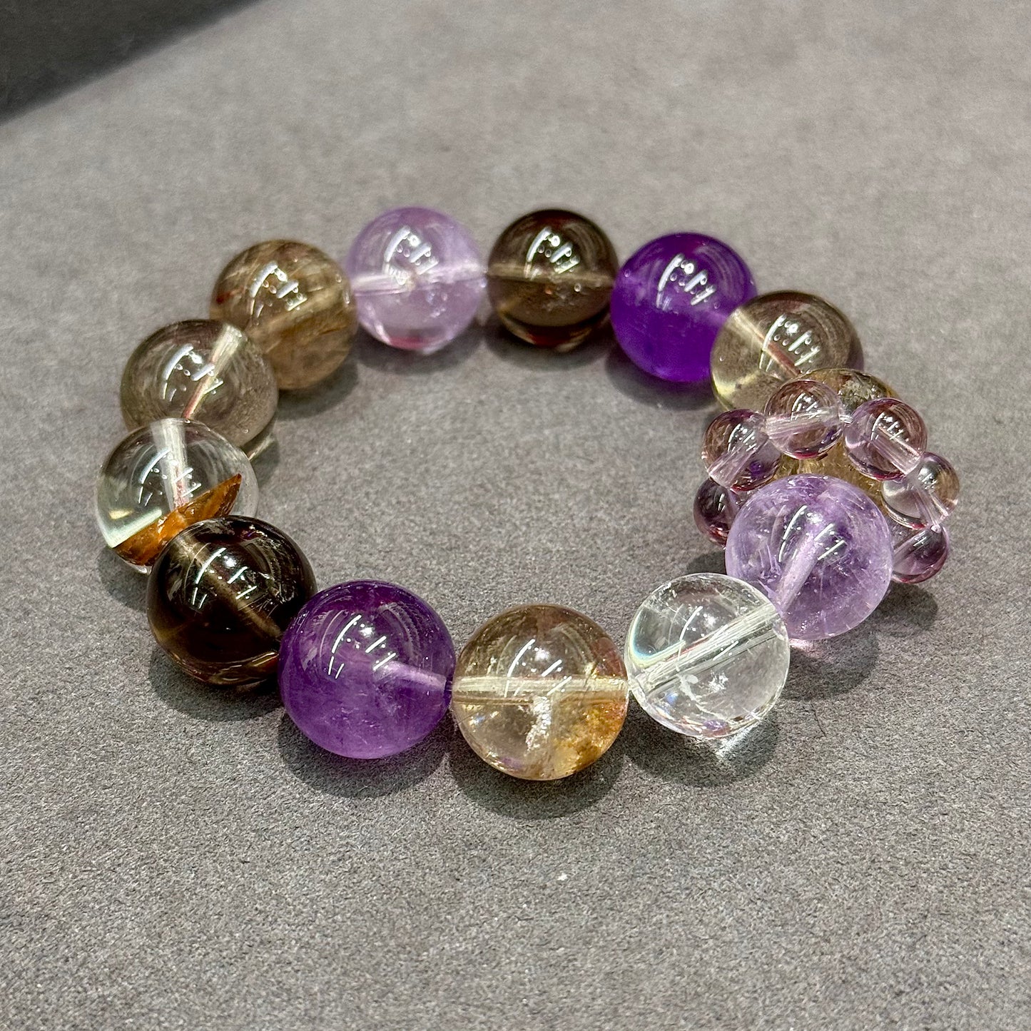 Tourmalinated Quartz, Amethyst, Herkimer Quartz & Multi-Gem Bracelet - Flash Phantom