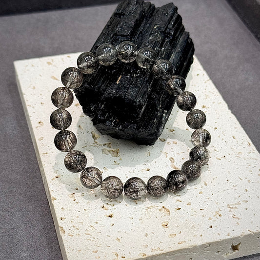 Full Lace Black Rutilated Quartz Bracelet - Mystery & Elegance