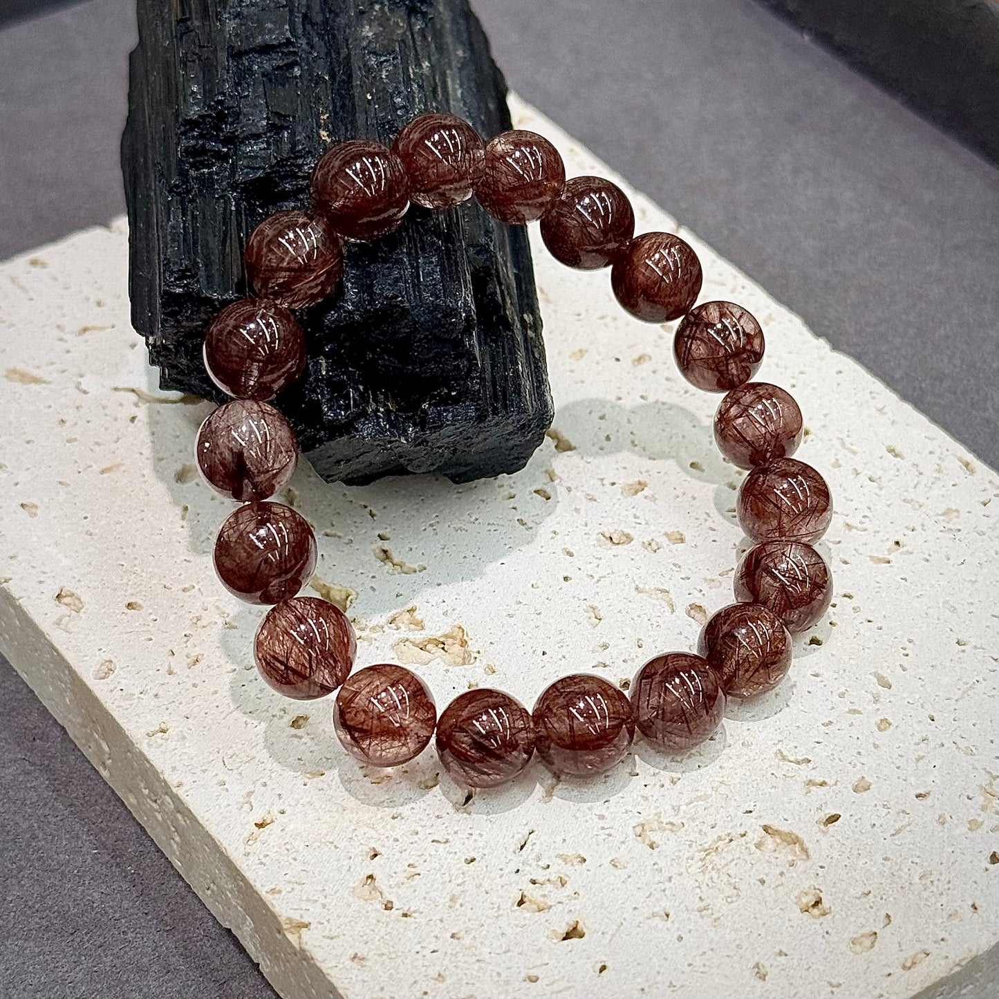 Red Rutilated Quartz Bracelet - Dark Ruby Fire