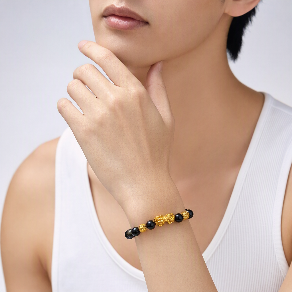 Golden Obsidian Pixiu & Gold Ball Bracelet 金曜石 貔貅 招财守护 - Golden Guardian 金曜守财