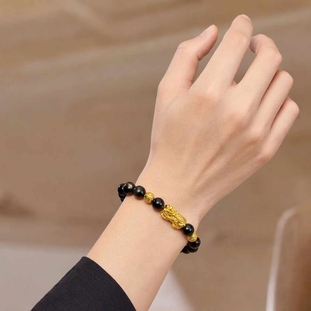 Golden Obsidian Pixiu & Gold Ball Bracelet 金曜石 貔貅 招财守护 - Golden Guardian 金曜守财