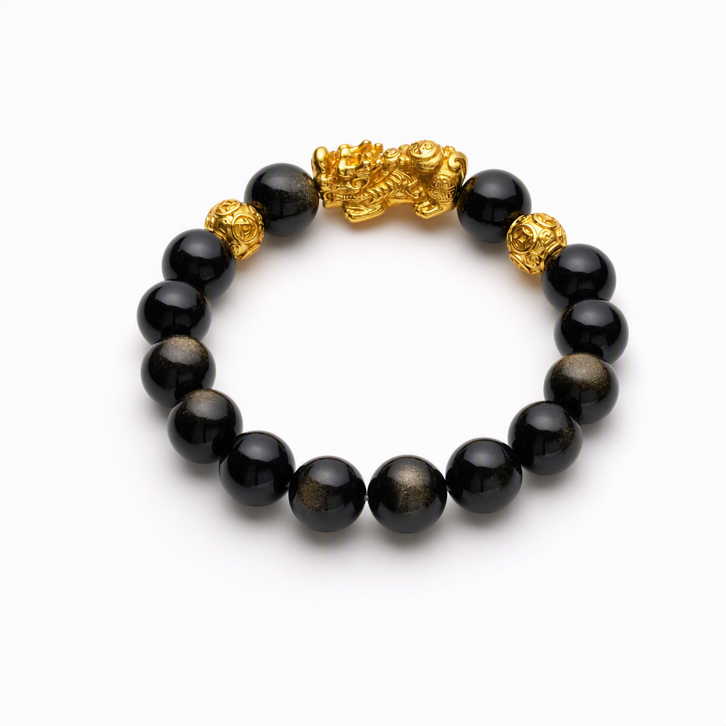 Golden Obsidian Pixiu & Gold Ball Bracelet 金曜石 貔貅 招财守护 - Golden Guardian 金曜守财