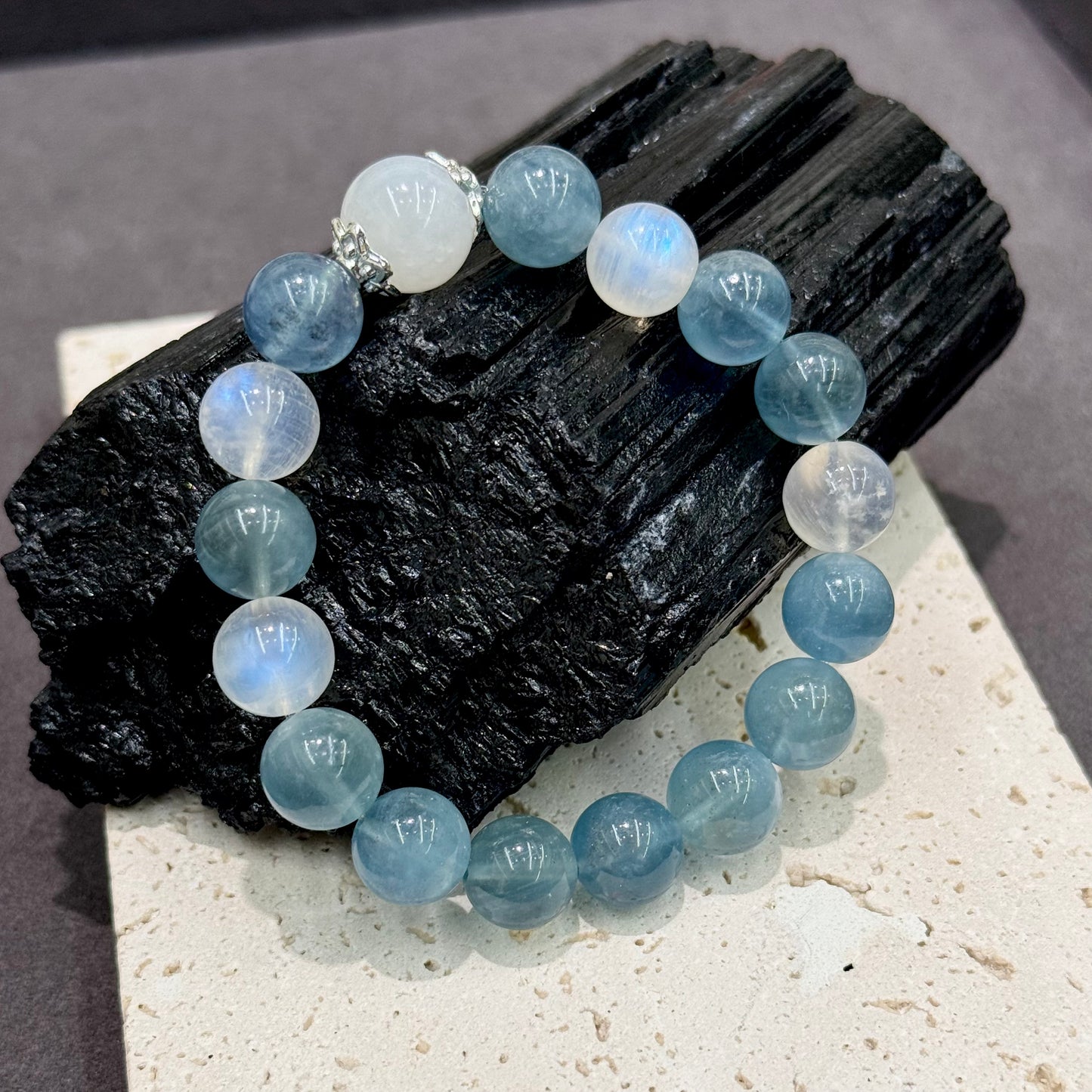 Demon Blue Aquamarine & Blue Moonstone Bracelet - Moon Tide