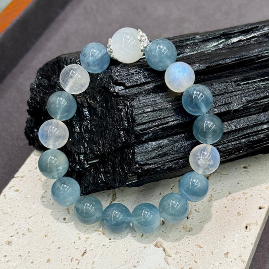 Demon Blue Aquamarine & Blue Moonstone Bracelet - Moon Tide