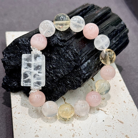 Snow Phantom Quartz, Rose Quartz & Citrine Bracelet -