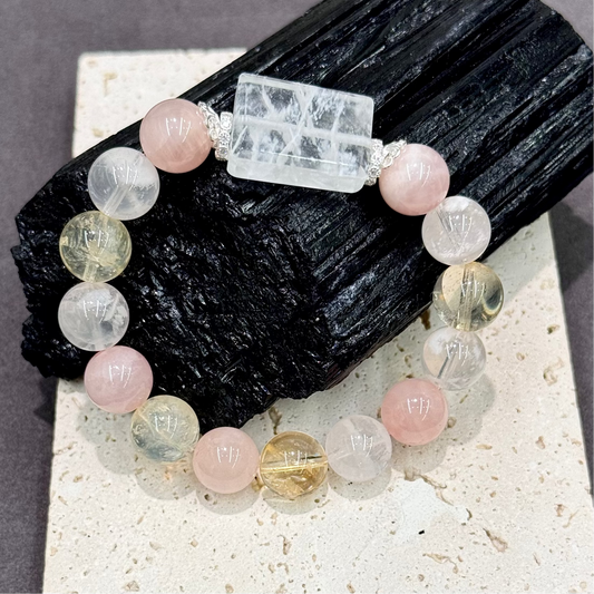 Snow Phantom Quartz, Rose Quartz & Citrine Bracelet -
