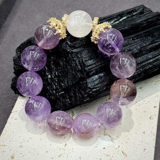 Ametrine, Amethyst, Snow Phantom Quartz Bracelet - Fortune, Career & Protection