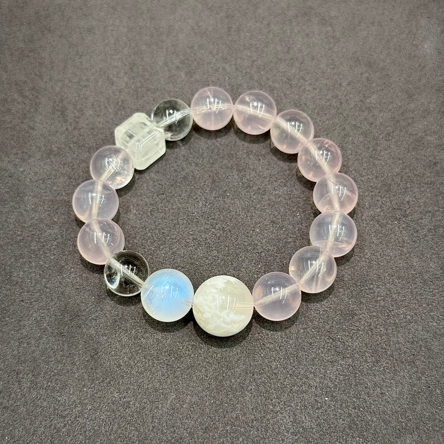Rose Quartz, Snow Phantom Quartz & Blue Moonstone Multi-gem Bracelet - Harmony, Love & Clarity