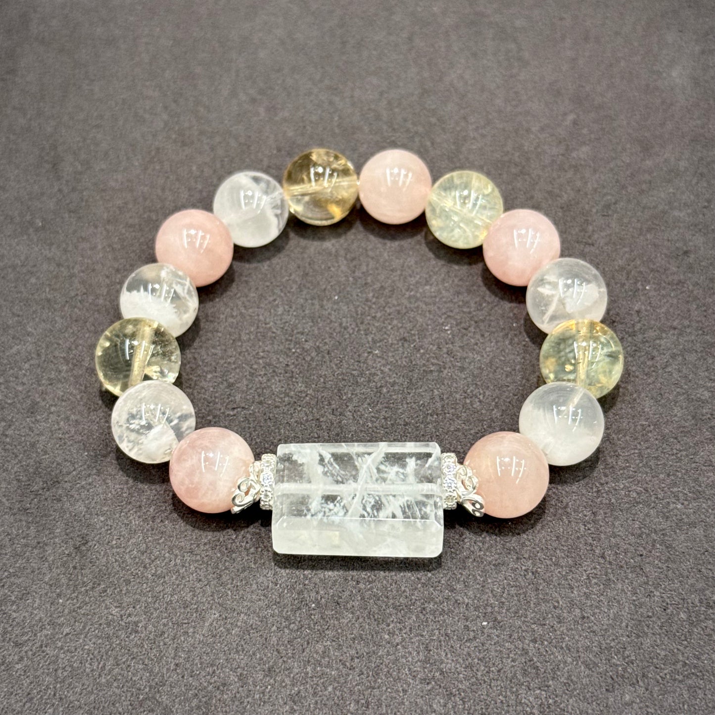Snow Phantom Quartz, Rose Quartz & Citrine Bracelet -