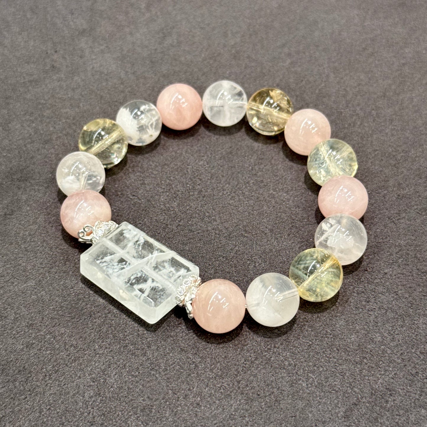 Snow Phantom Quartz, Rose Quartz & Citrine Bracelet -