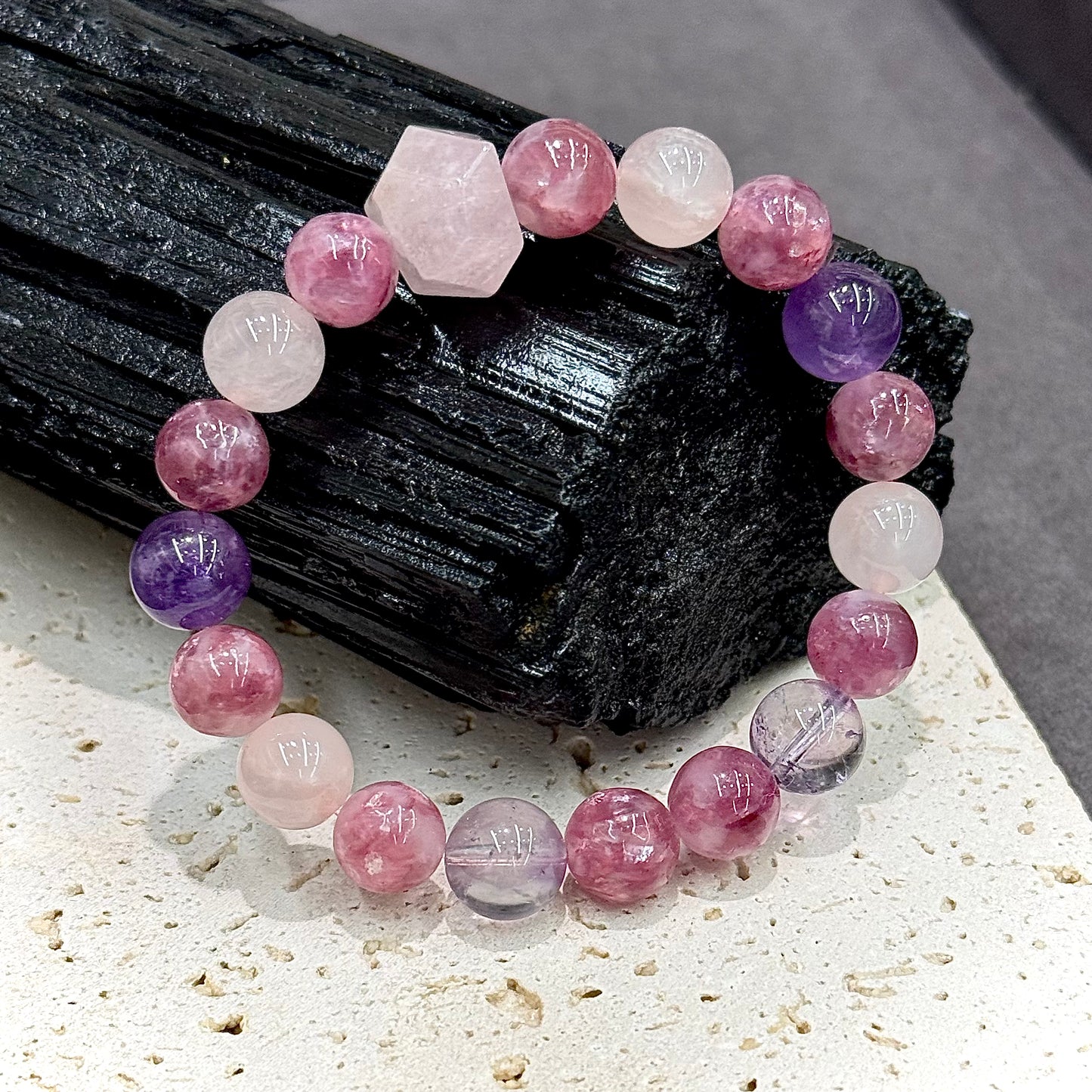 Rose Quartz, Amethyst & Pink Emerald Bracelet - Blush Aura