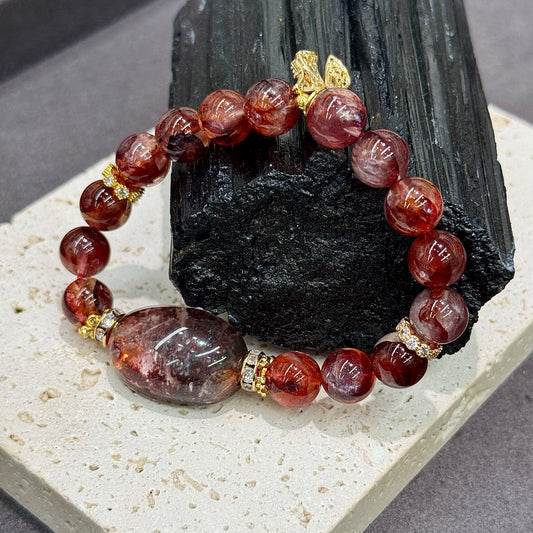 Red Garden Phantom Quartz, Hematoid Quartz Bracelet - Scarlet Garden