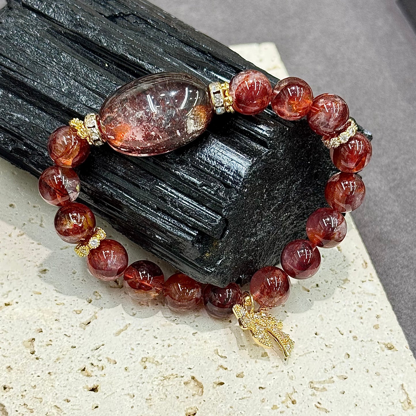 Red Garden Phantom Quartz, Hematoid Quartz Bracelet - Scarlet Garden