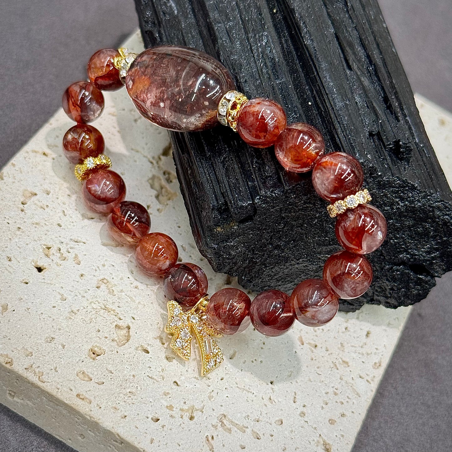 Red Garden Phantom Quartz, Hematoid Quartz Bracelet - Scarlet Garden