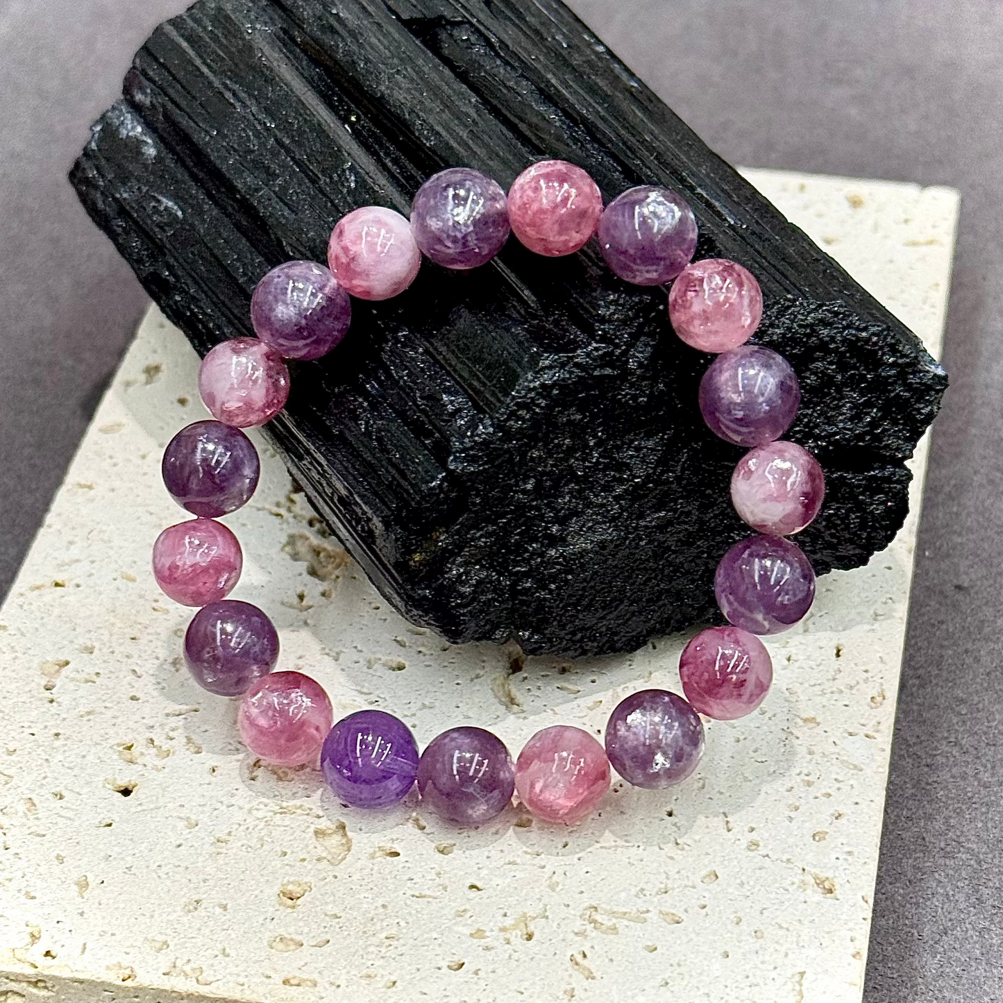 Pink Emerald, Purple Emerald & Amethyst Bracelet - Grape Aura · Love & Intuition