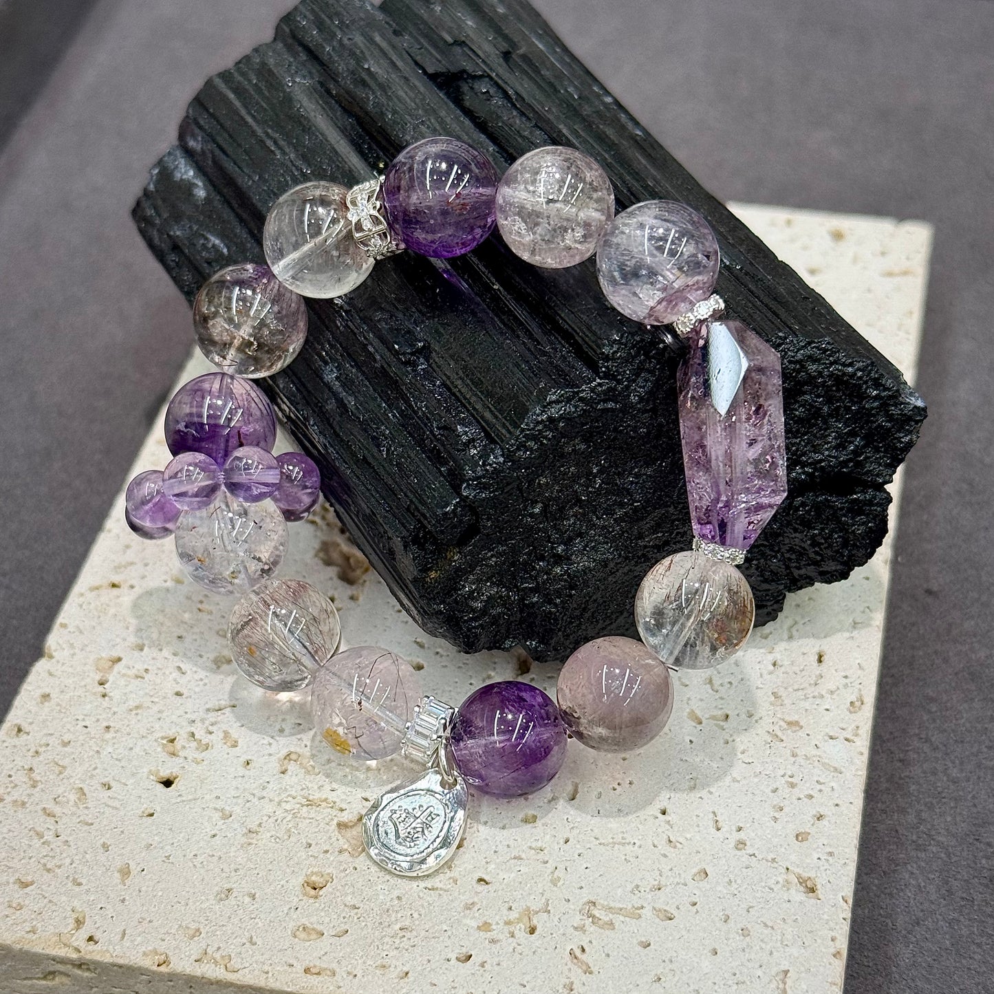 Super Seven (Purple), Amethyst & 999 Pure Silver Bracelet - Violet Ascension