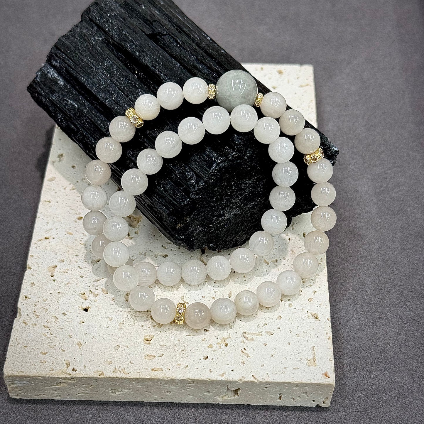 White & Grey Rabbit Hair Quartz Bracelet - Silver Whisper · Calm & Protection