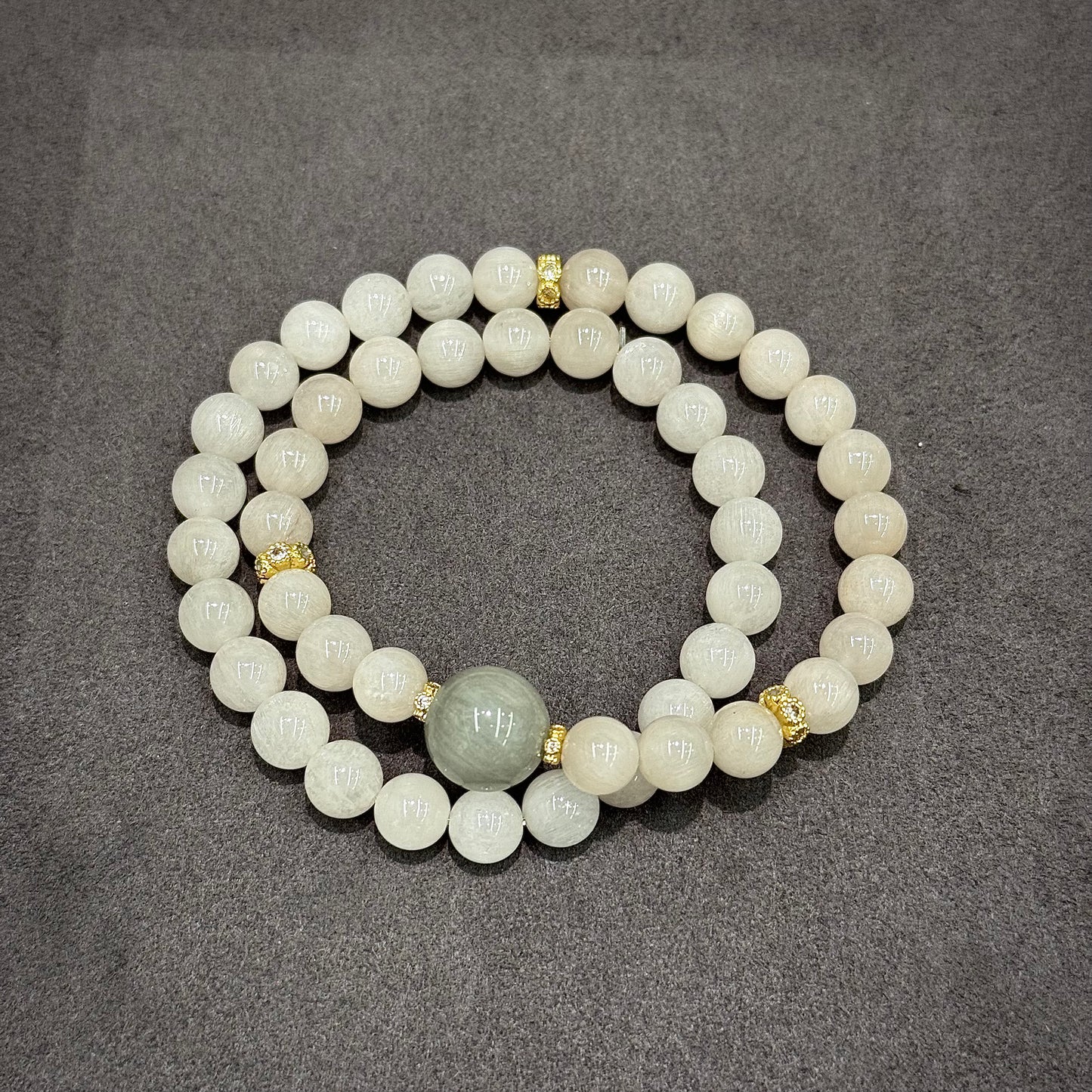 White & Grey Rabbit Hair Quartz Bracelet - Silver Whisper · Calm & Protection