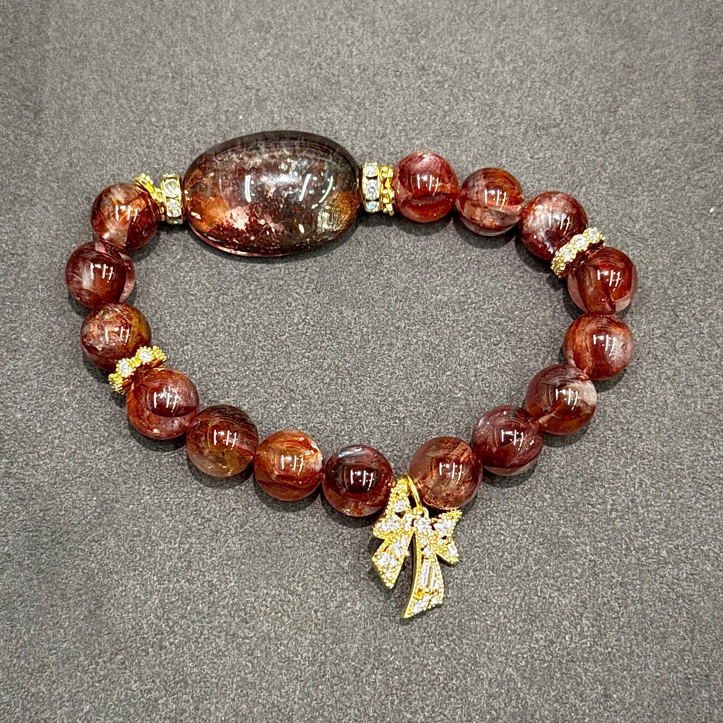 Red Garden Phantom Quartz, Hematoid Quartz Bracelet - Scarlet Garden