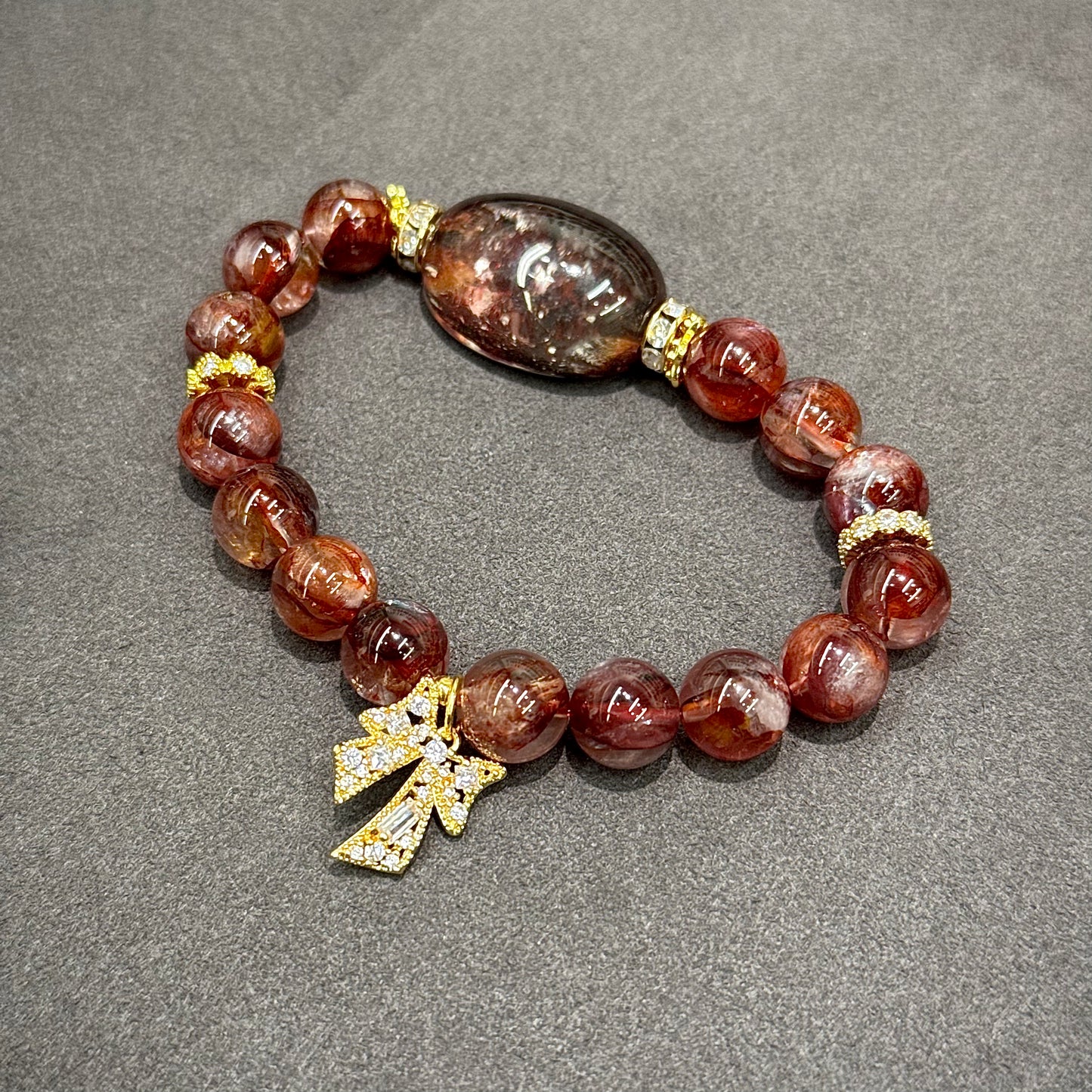 Red Garden Phantom Quartz, Hematoid Quartz Bracelet - Scarlet Garden