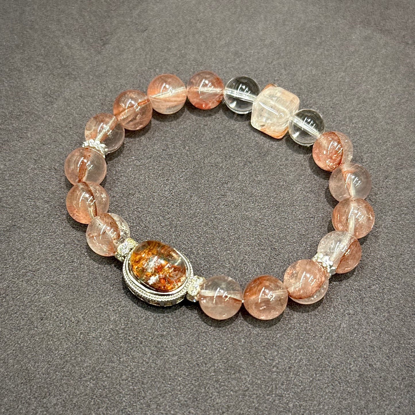 Red Phantom Quartz, Red Hematoid Quartz & Clear Quartz Bracelet - Autumn Garden