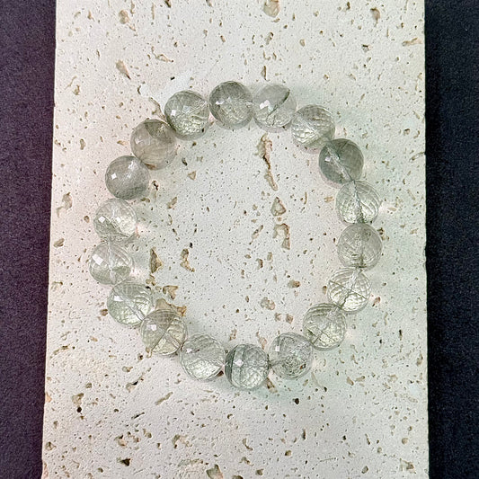 Green Phantom Quartz Bracelet - Emerald Star Faceted Celestial Field