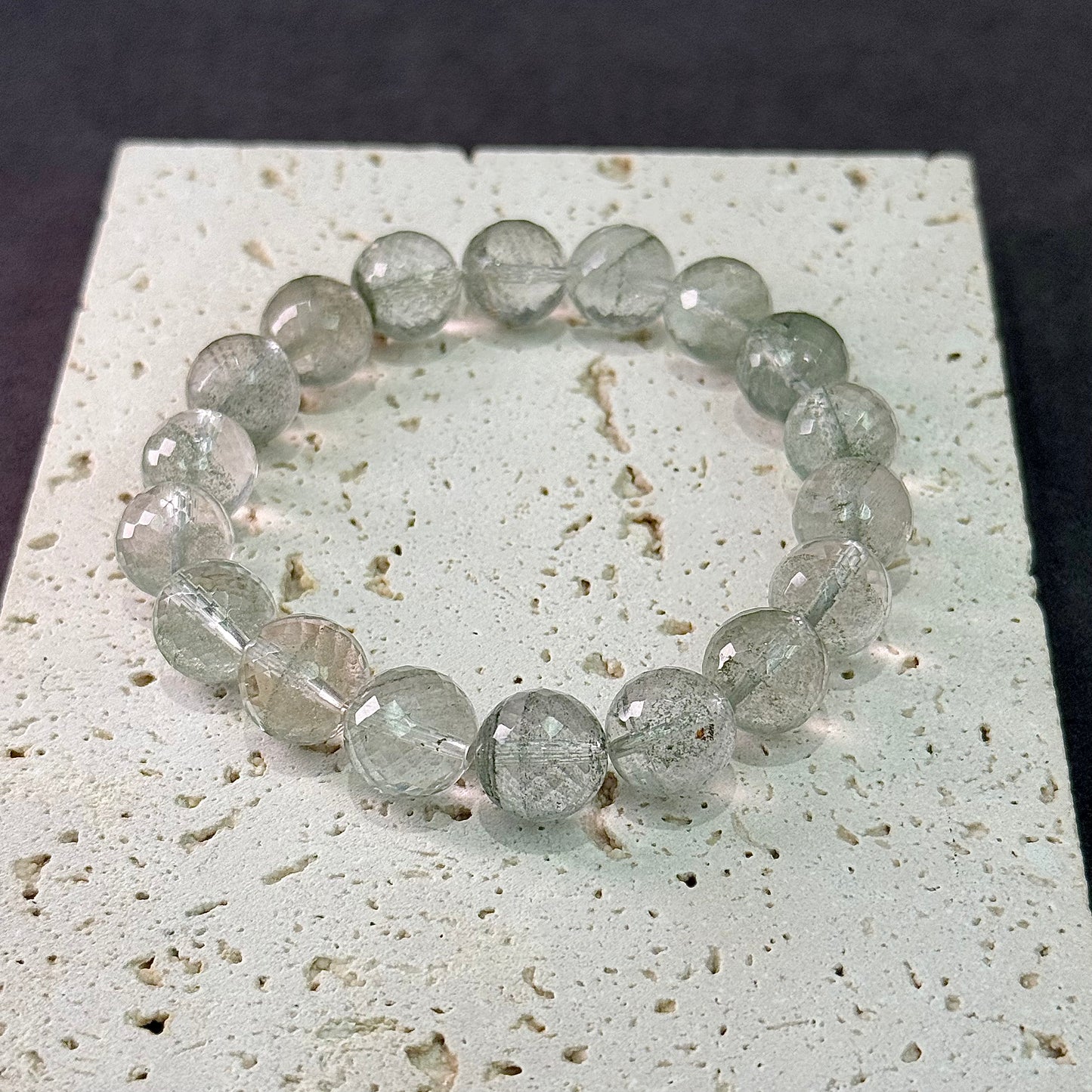 Green Phantom Quartz Bracelet - Emerald Star Faceted Celestial Field