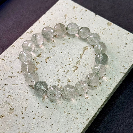 Green Phantom Quartz Bracelet - Emerald Star Faceted Celestial Field