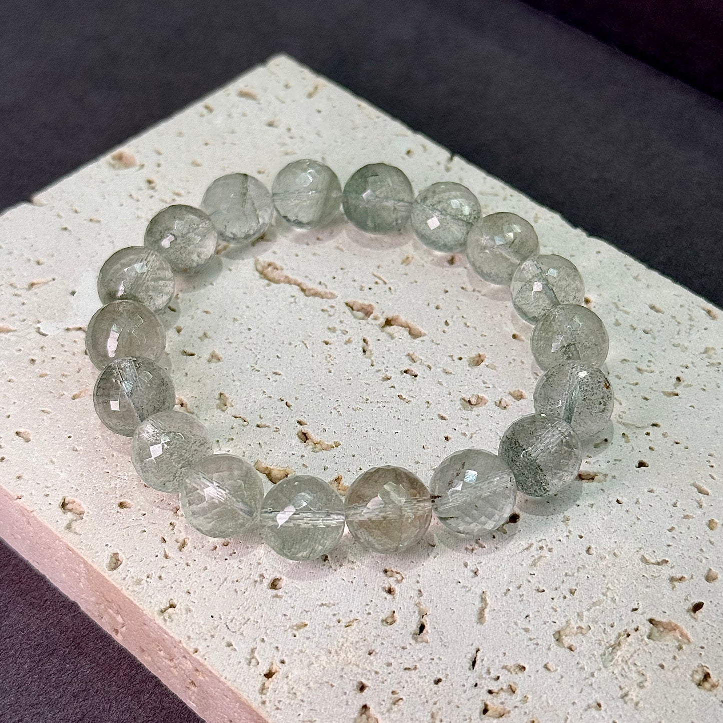 Green Phantom Quartz Bracelet - Emerald Star Faceted Celestial Field