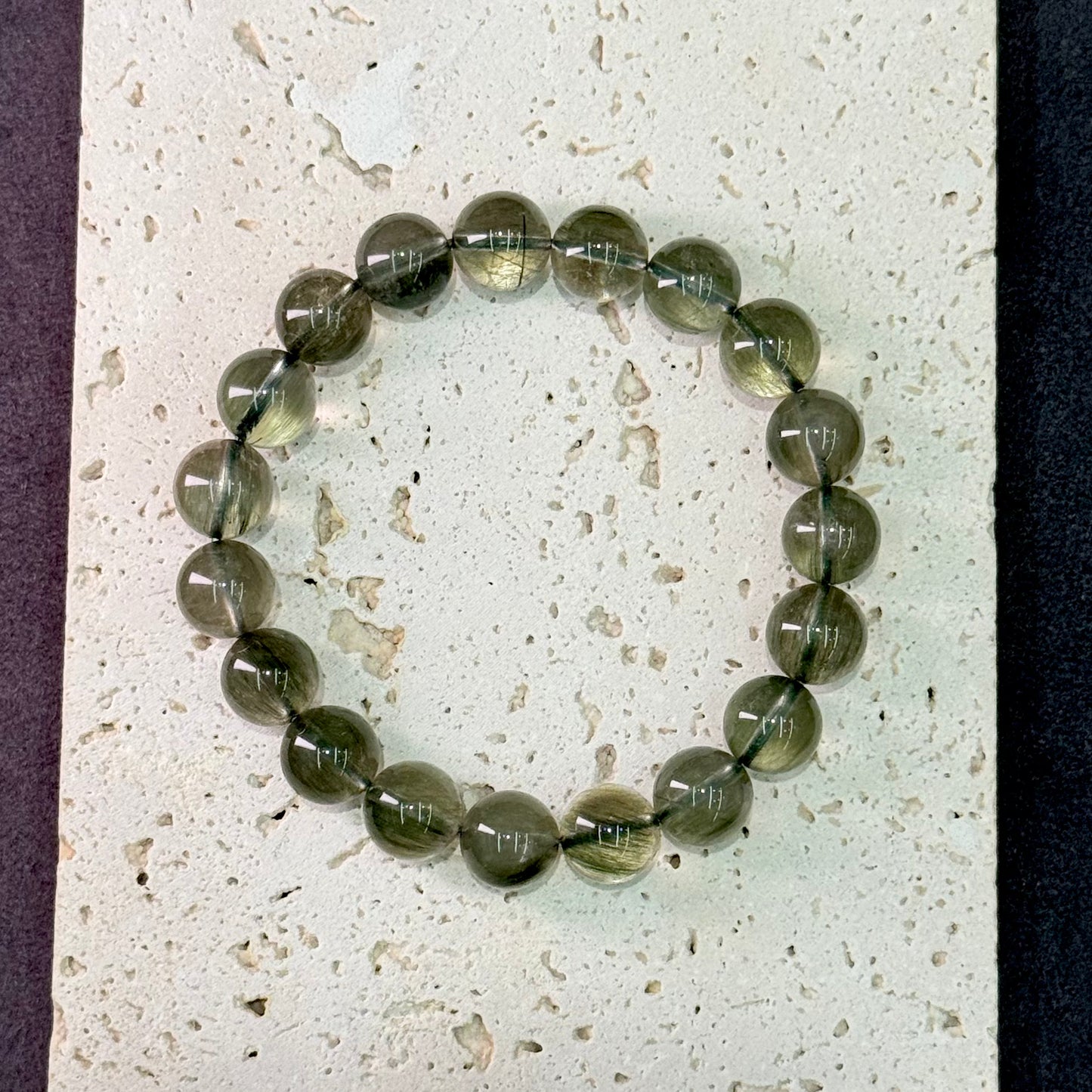 Green Rabbit Hair Quartz Bracelet - Velvet Mist