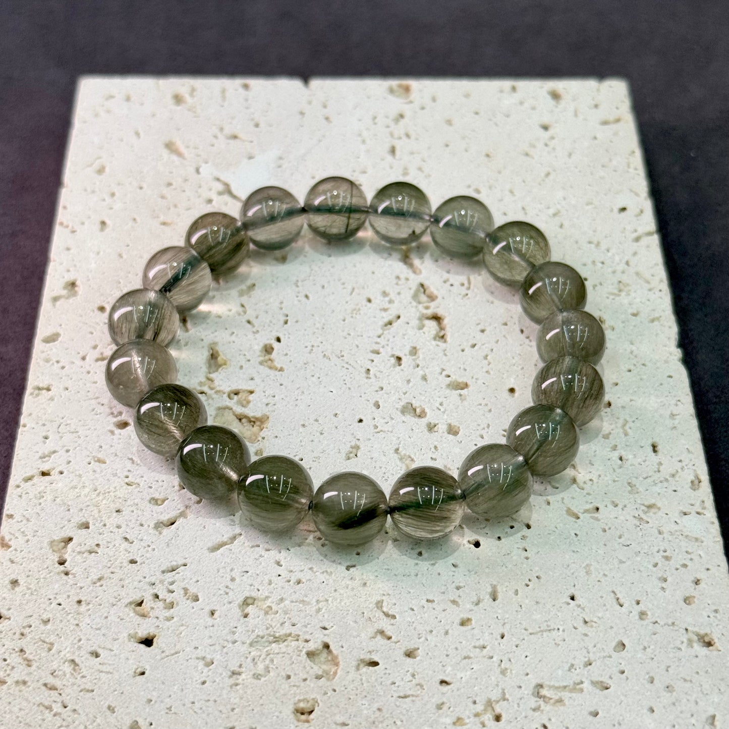 Green Rabbit Hair Quartz Bracelet - Velvet Mist