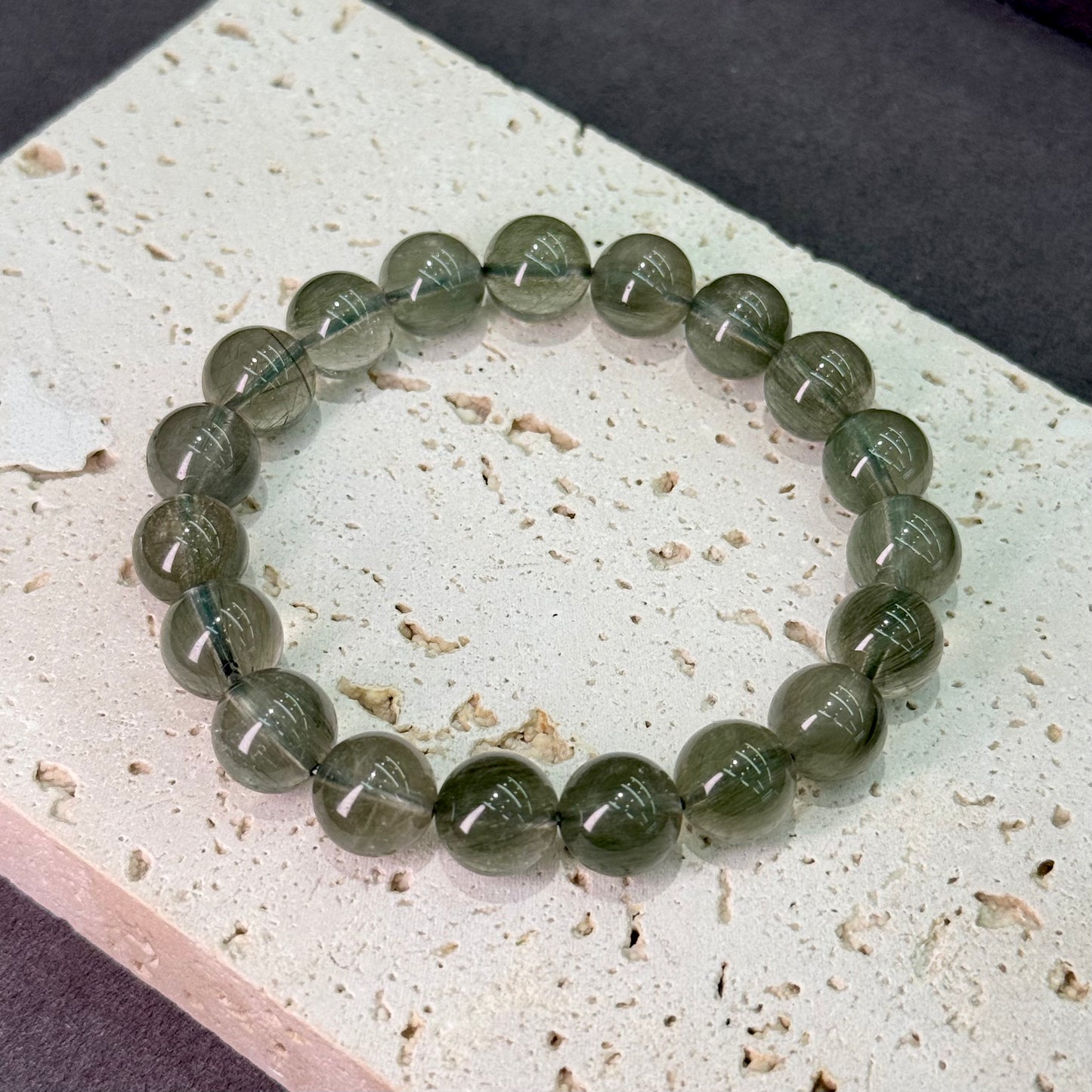 Green Rabbit Hair Quartz Bracelet - Velvet Mist