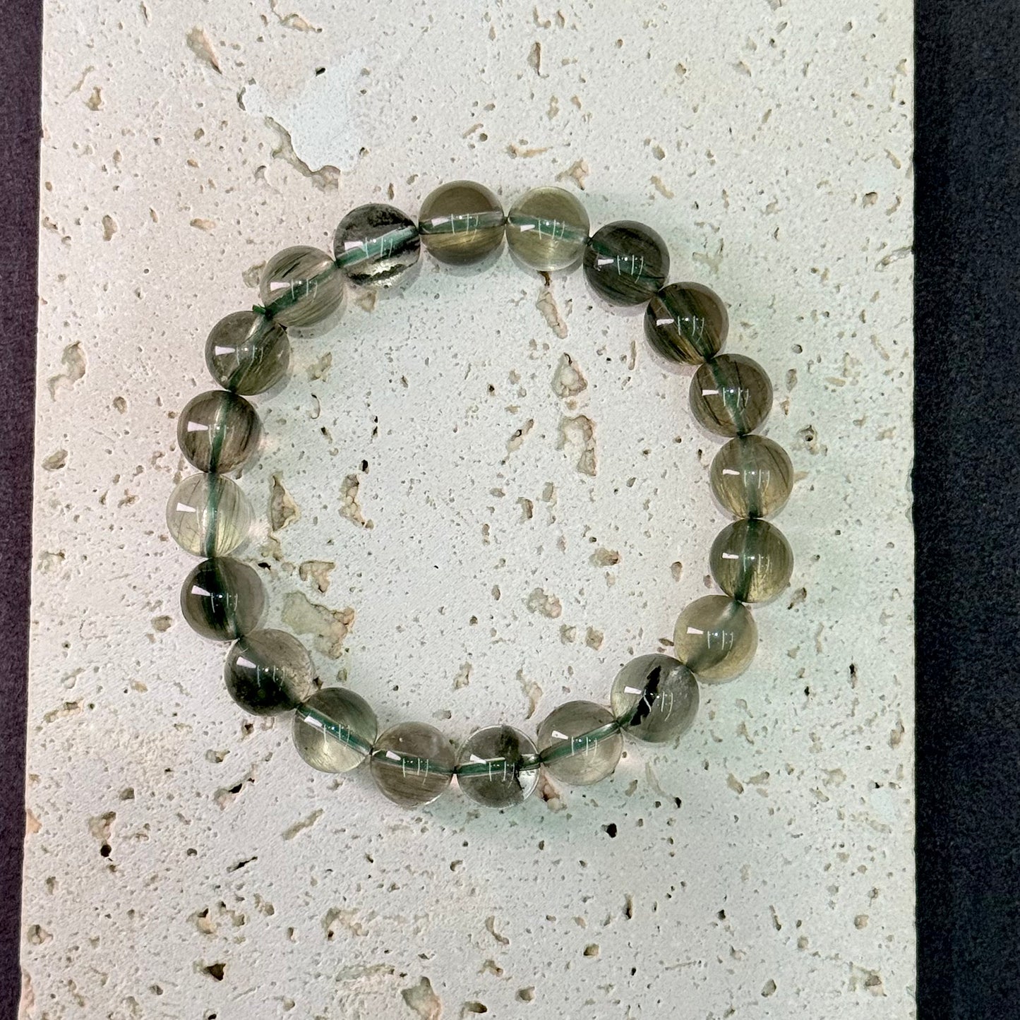 Green Rabbit Hair Quartz Bracelet - Velvet Mist