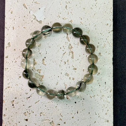 Green Rabbit Hair Quartz Bracelet - Velvet Mist
