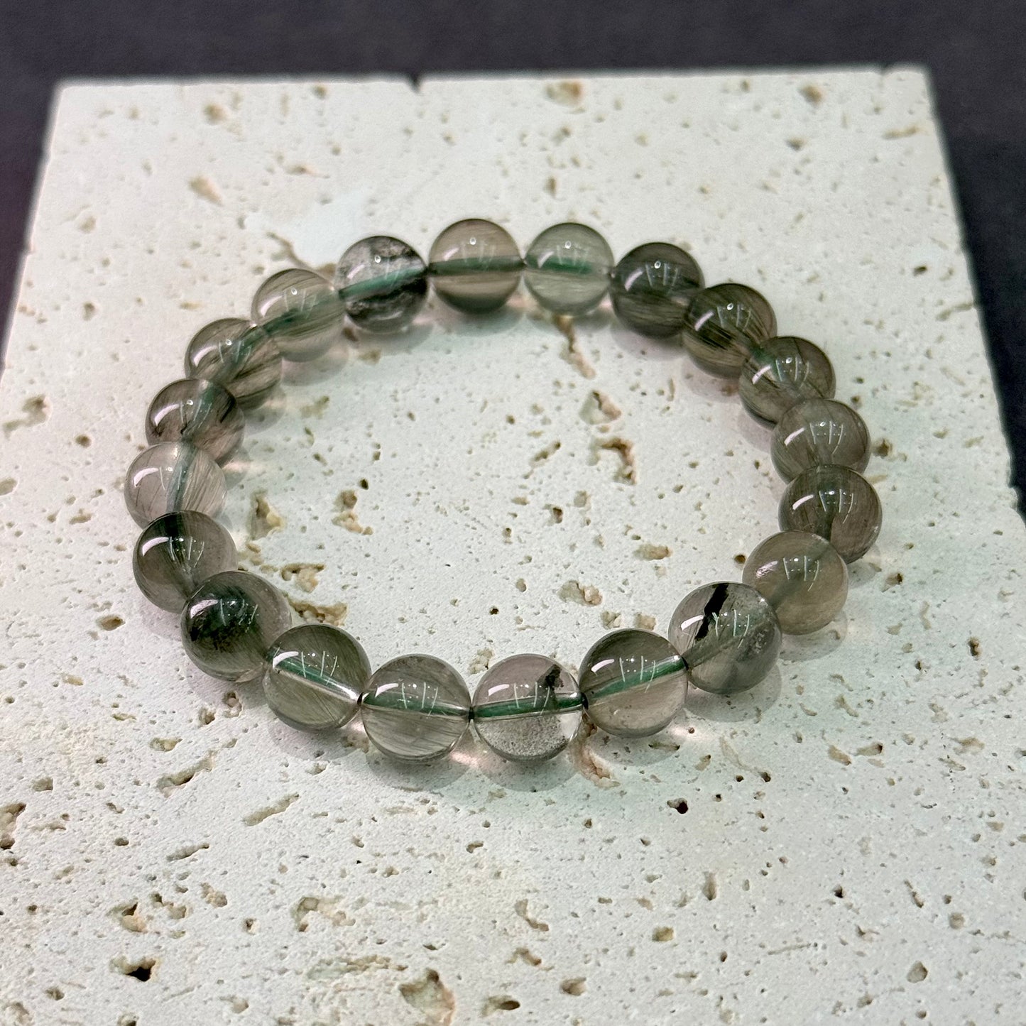 Green Rabbit Hair Quartz Bracelet - Velvet Mist