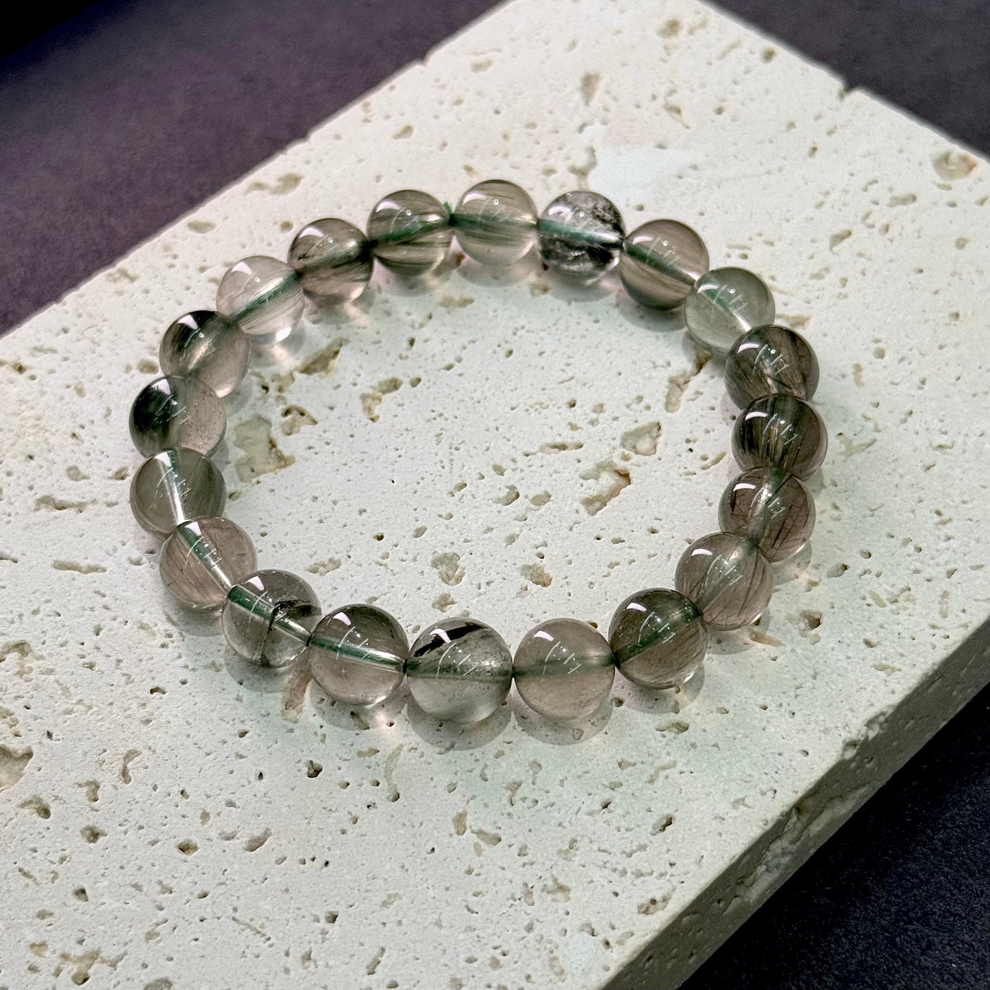 Green Rabbit Hair Quartz Bracelet - Velvet Mist