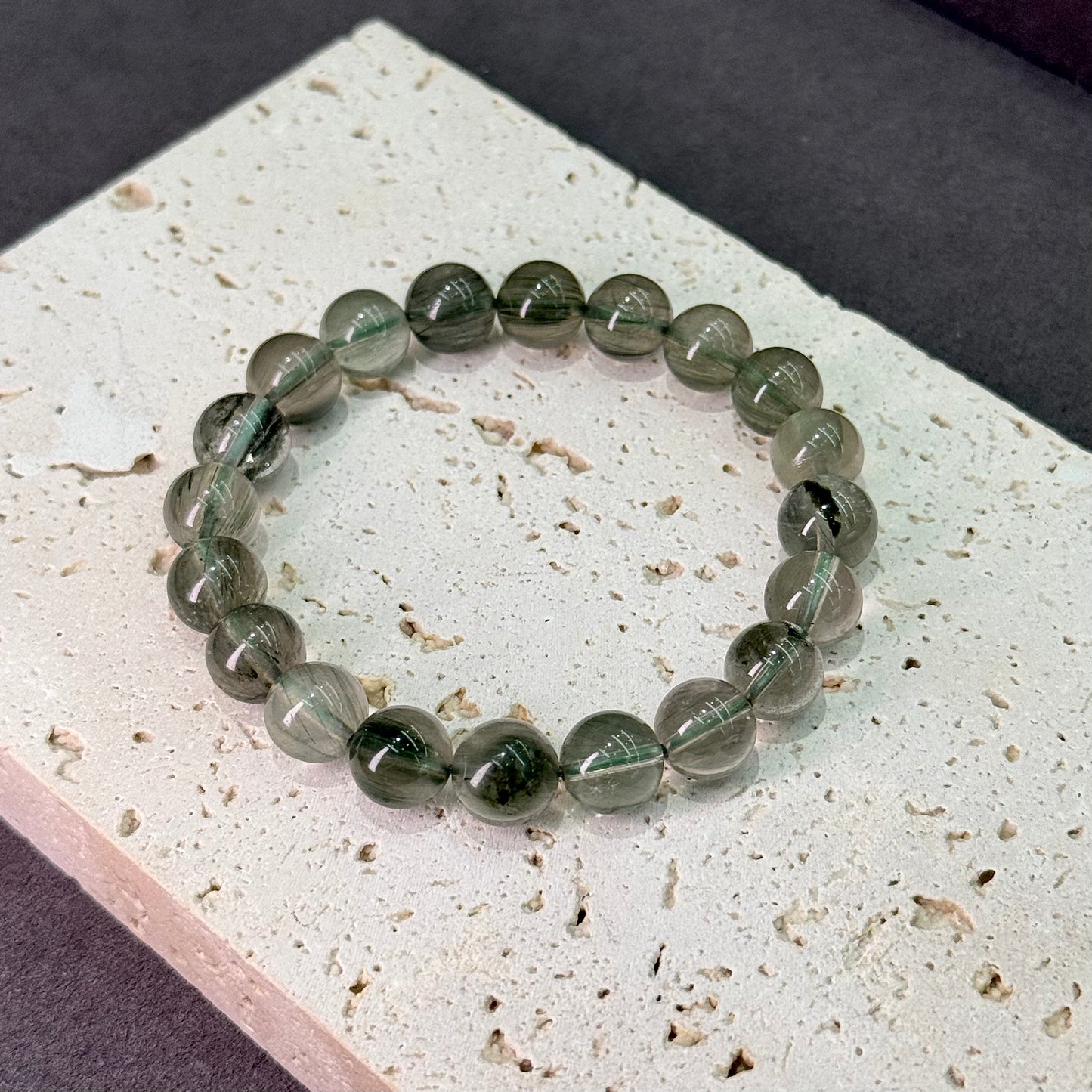Green Rabbit Hair Quartz Bracelet - Velvet Mist