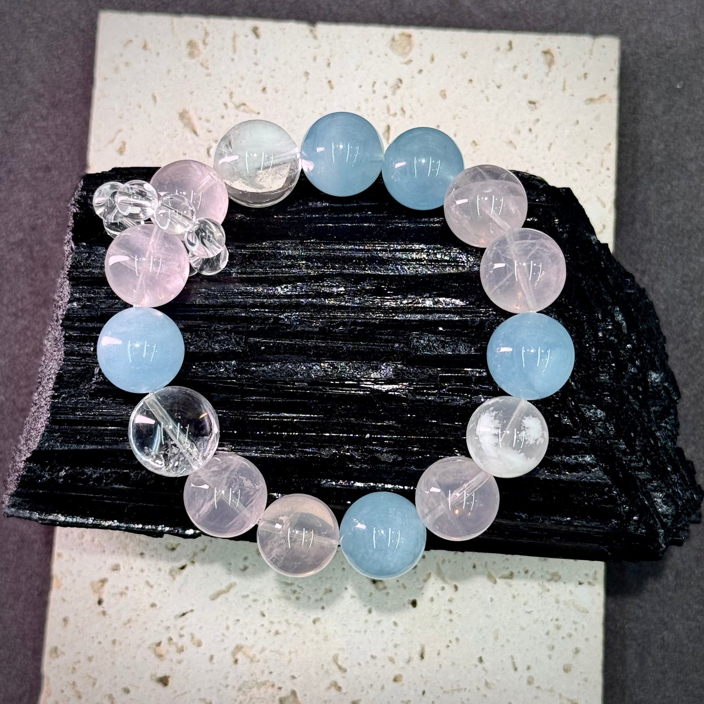 Crystal Garden Bracelet 海蓝宝&粉晶&雪花幽灵多宝- Blossom Skies 花语晴空