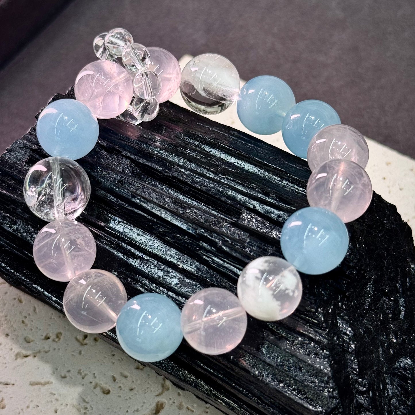 Crystal Garden Bracelet 海蓝宝&粉晶&雪花幽灵多宝- Blossom Skies 花语晴空