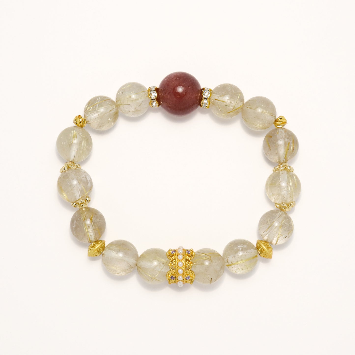 Plutus Bless - Strawberry Quartz & Golden Rutilated Quartz Crystal Bracelet