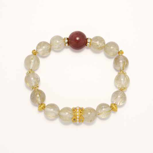 Plutus Bless - Strawberry Quartz & Golden Rutilated Quartz Crystal Bracelet