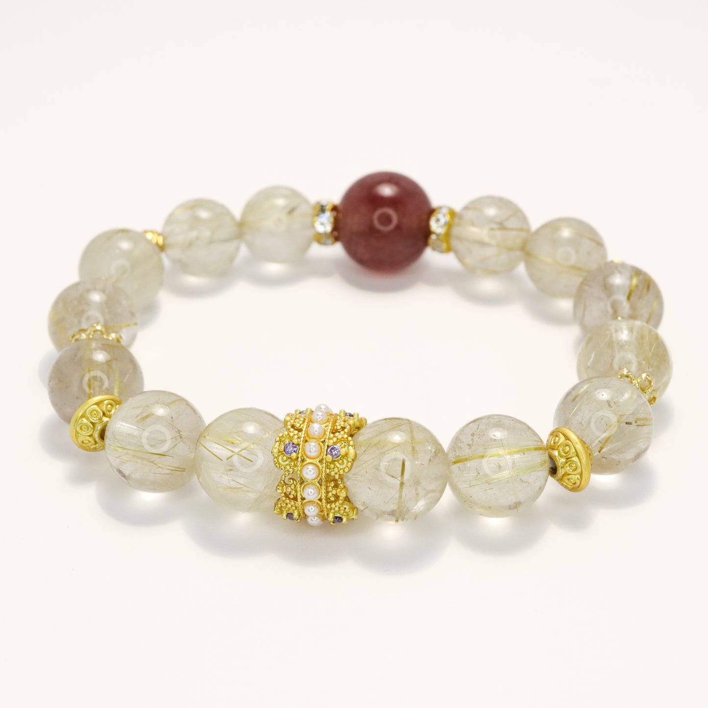 Plutus Bless - Strawberry Quartz & Golden Rutilated Quartz Crystal Bracelet