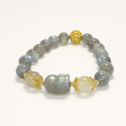 U R Wonderful - Grey Moonstone & Golden Rutilated Quartz Crystal Bracelet